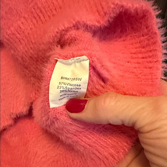 Bohme Hot Pink Fuzzy Knit Top Size M - Picture 4 of 5